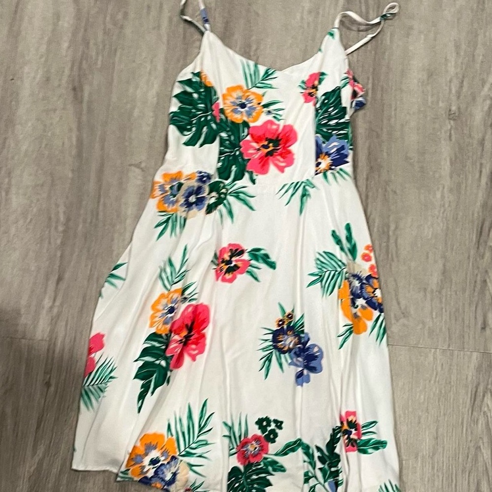 Old Navy Floral Midi Dress - White, Green, Pink, Orange, Blue
